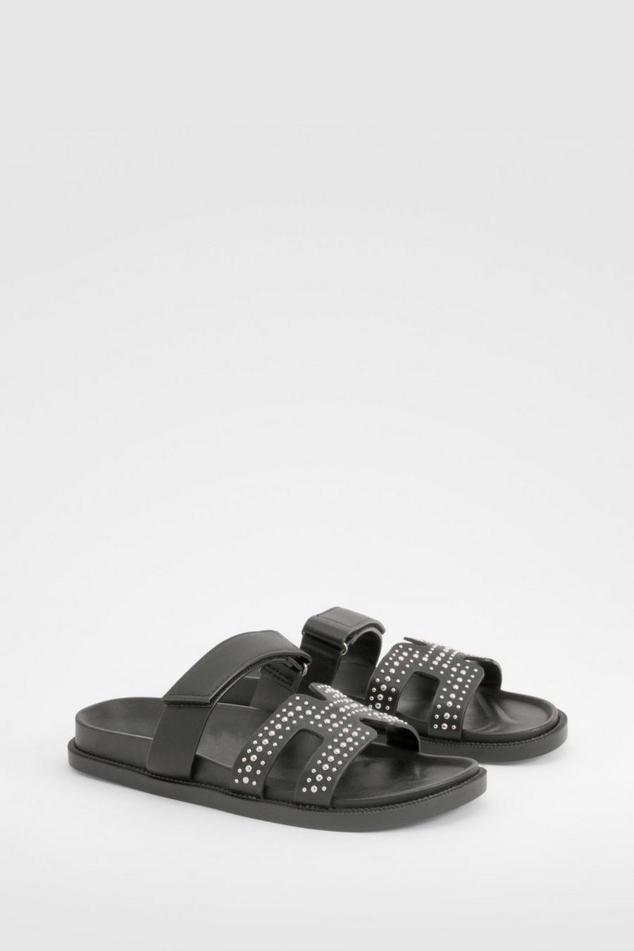 Sandalen mit Nieten und Cut-Out Detail, Black
