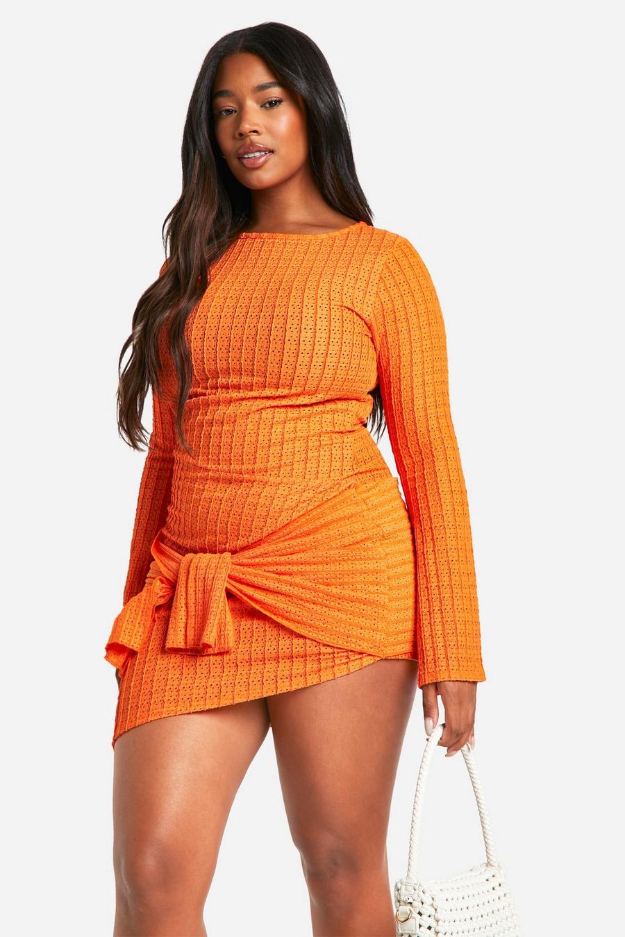 Orange Plus Textured Drape Mini Dress image number 1