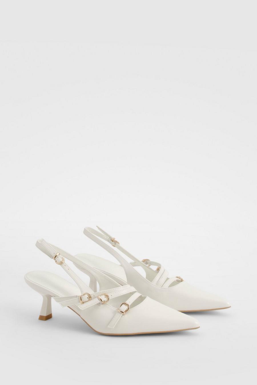 White Buckle Detail Slingback Court Shoes    