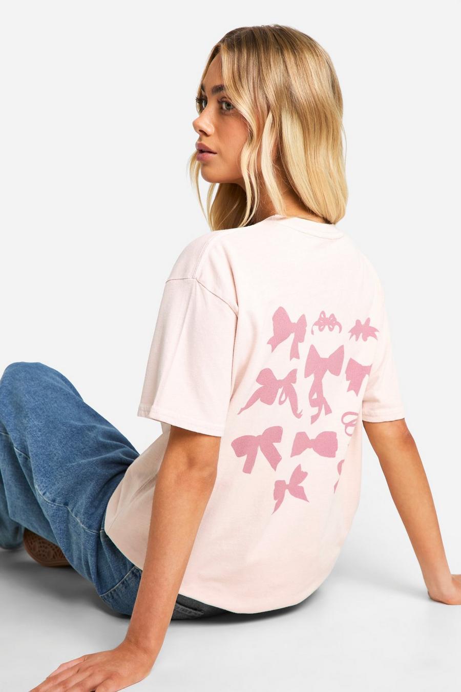 T-shirt con stampa di fiocco sul retro, Pink