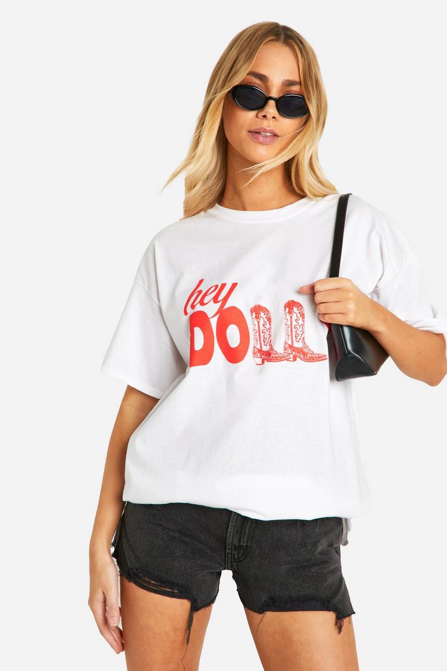 Oversize T-Shirt mit Dolly-Print, White
