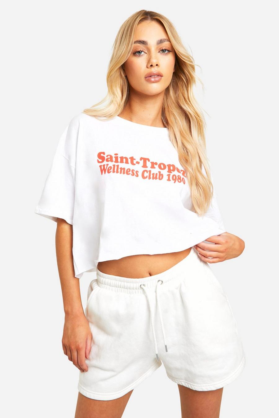 Kurzes T-Shirt mit Saint Tropez Wellness Print, White