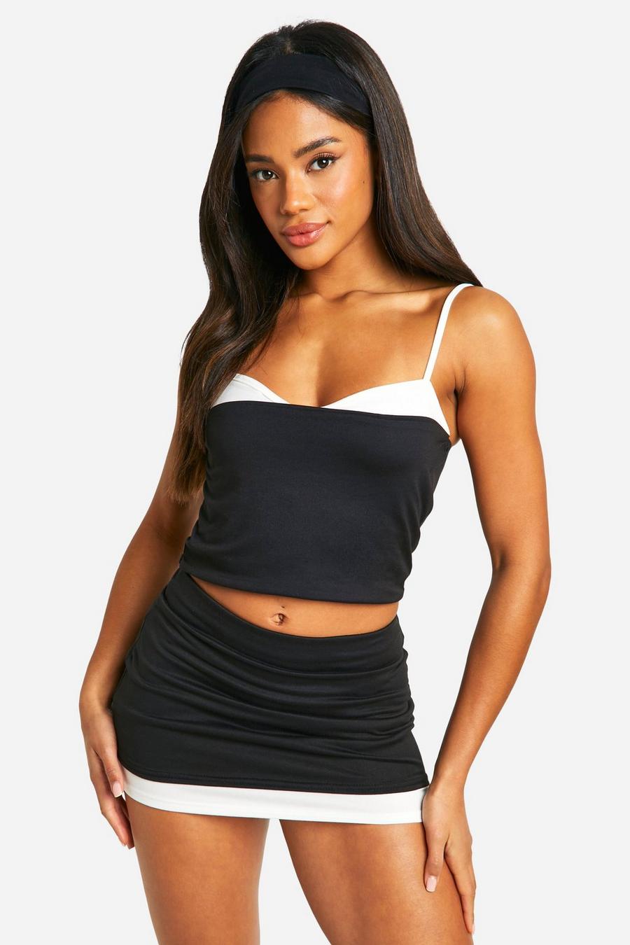 Black Double Layer Contrast Camisole image number 1
