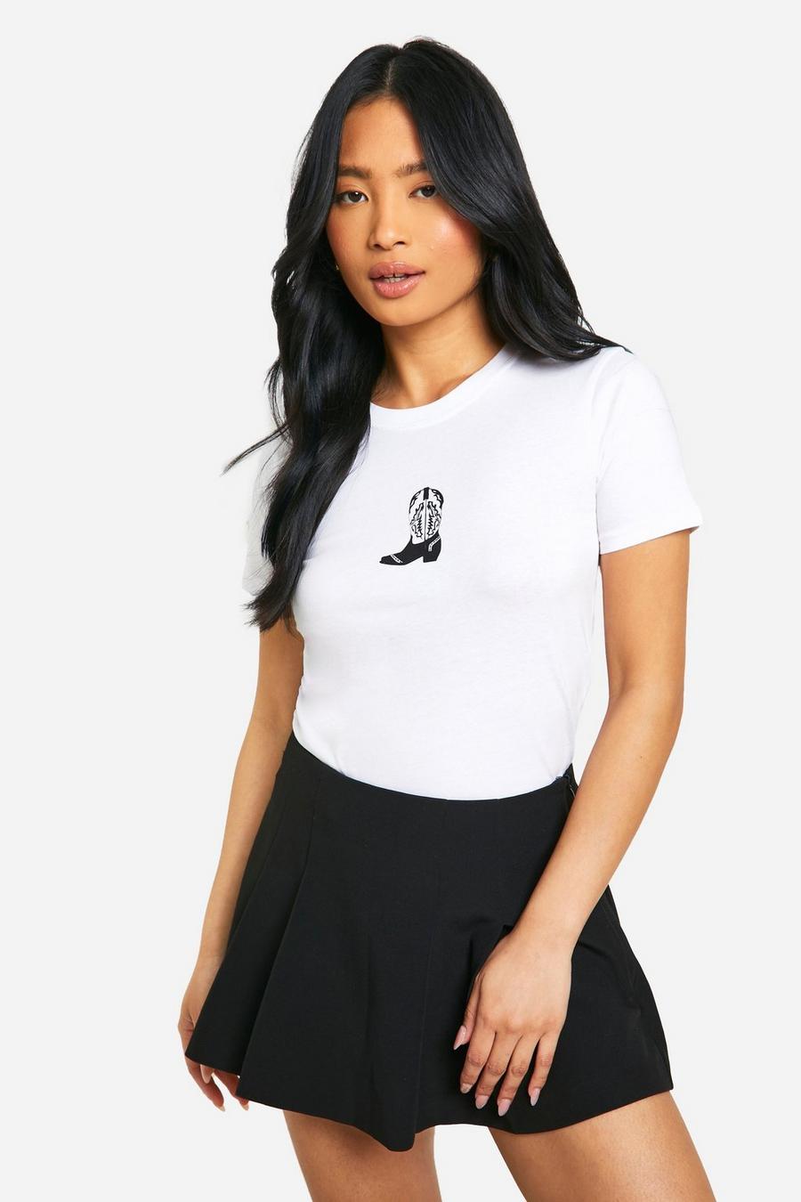 Camiseta Petite con estampado gráfico de bota vaquera, White