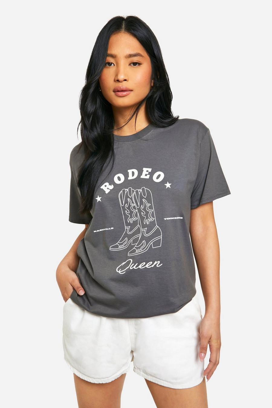 Petite Oversize T-Shirt mit Cowgirl Print, Charcoal