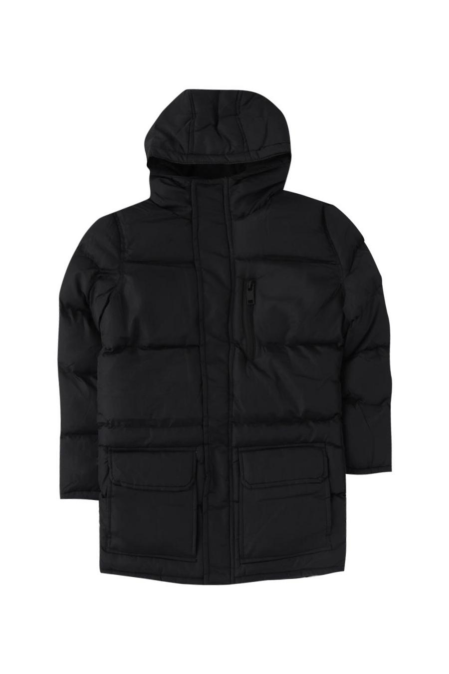 Black Boys Long Length Hooded Puffer Jacket image number 1