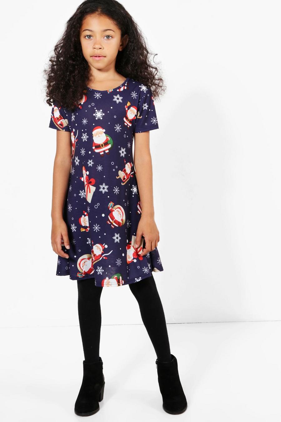 Robe trapèze imprimée père Noël pour filles image number 1