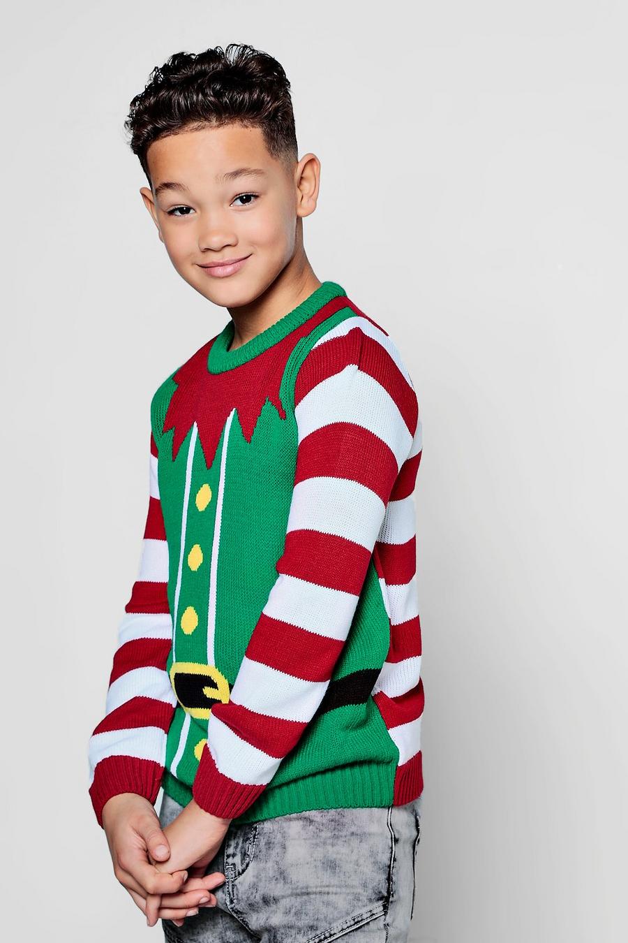 Jungen, Weihnachtspullover mit Elf, Grün image number 1