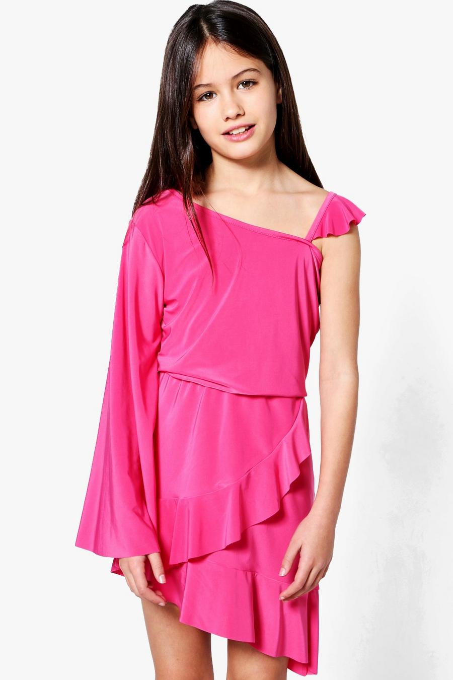 Girls Asymetric Ruffle One Shoulder Dress image number 1