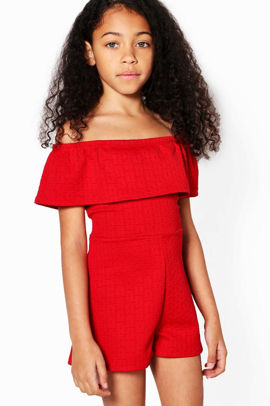 Red Girls Bardot Frill Playsuit image number 1