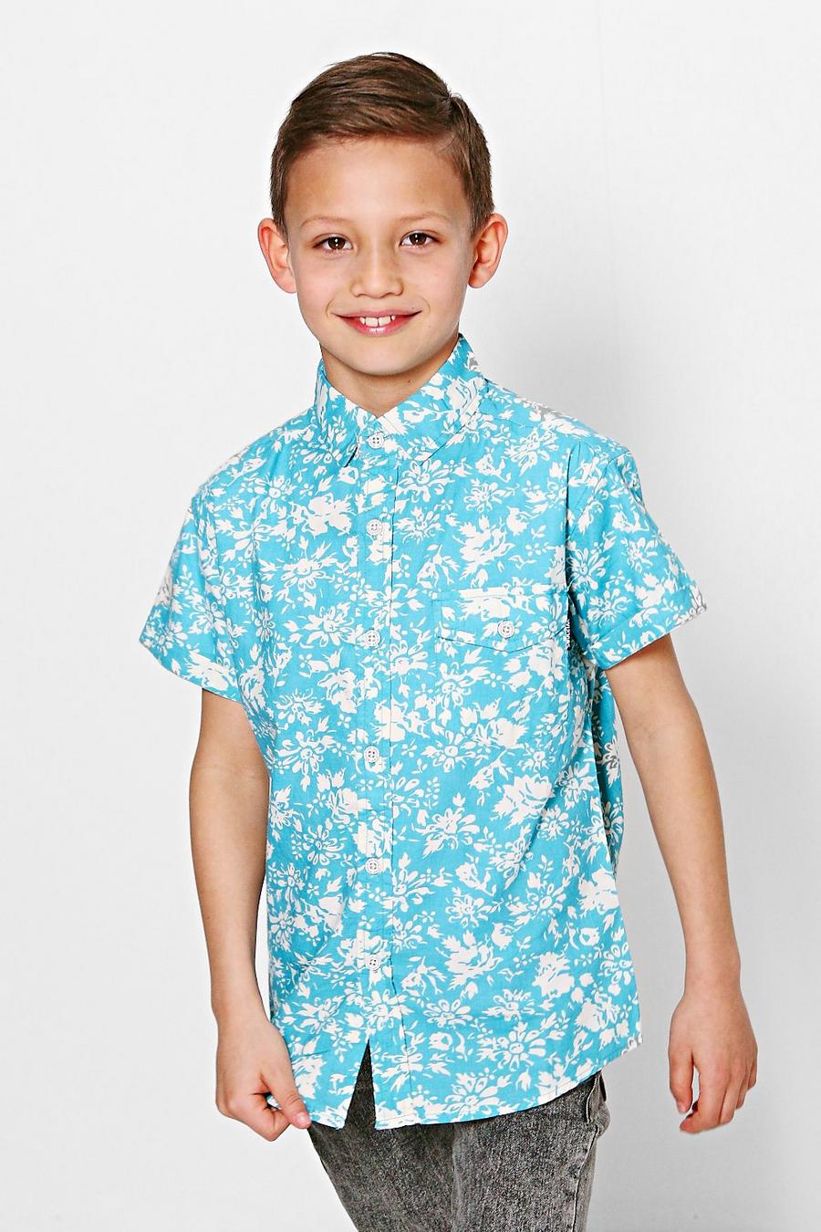 Turquoise Boys Floral All Over Print Shirt image number 1