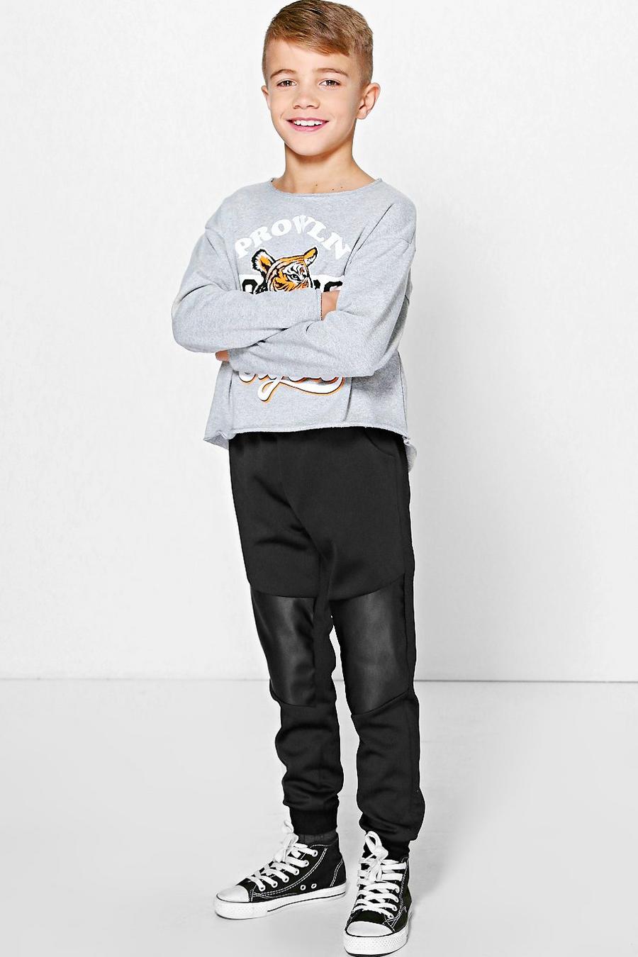 Boys Leather Look Patch Joggers image number 1