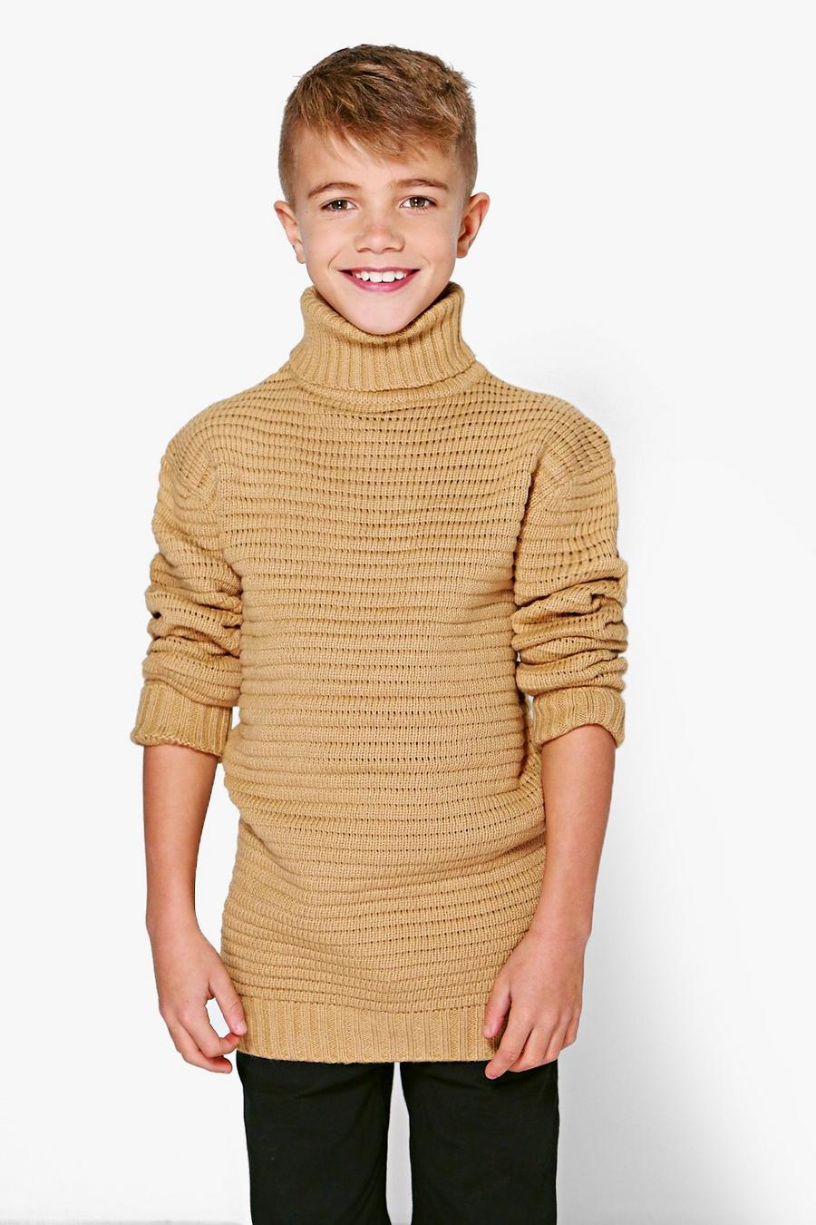 Beige Boys Thick Knit Turtleneck Sweater image number 1