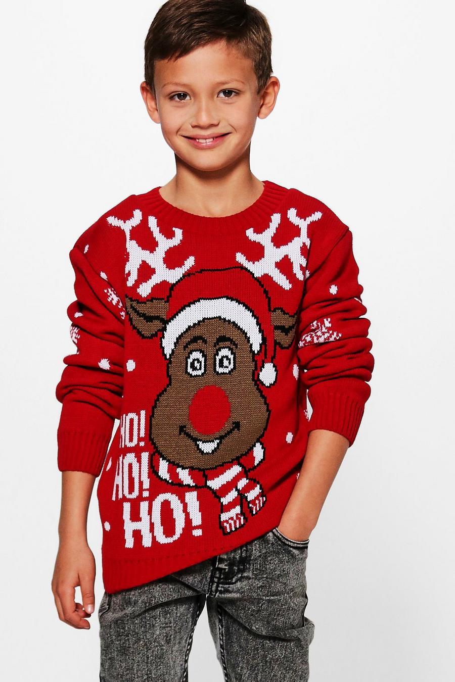 Red Boys Rudolph Christmas Jumper image number 1