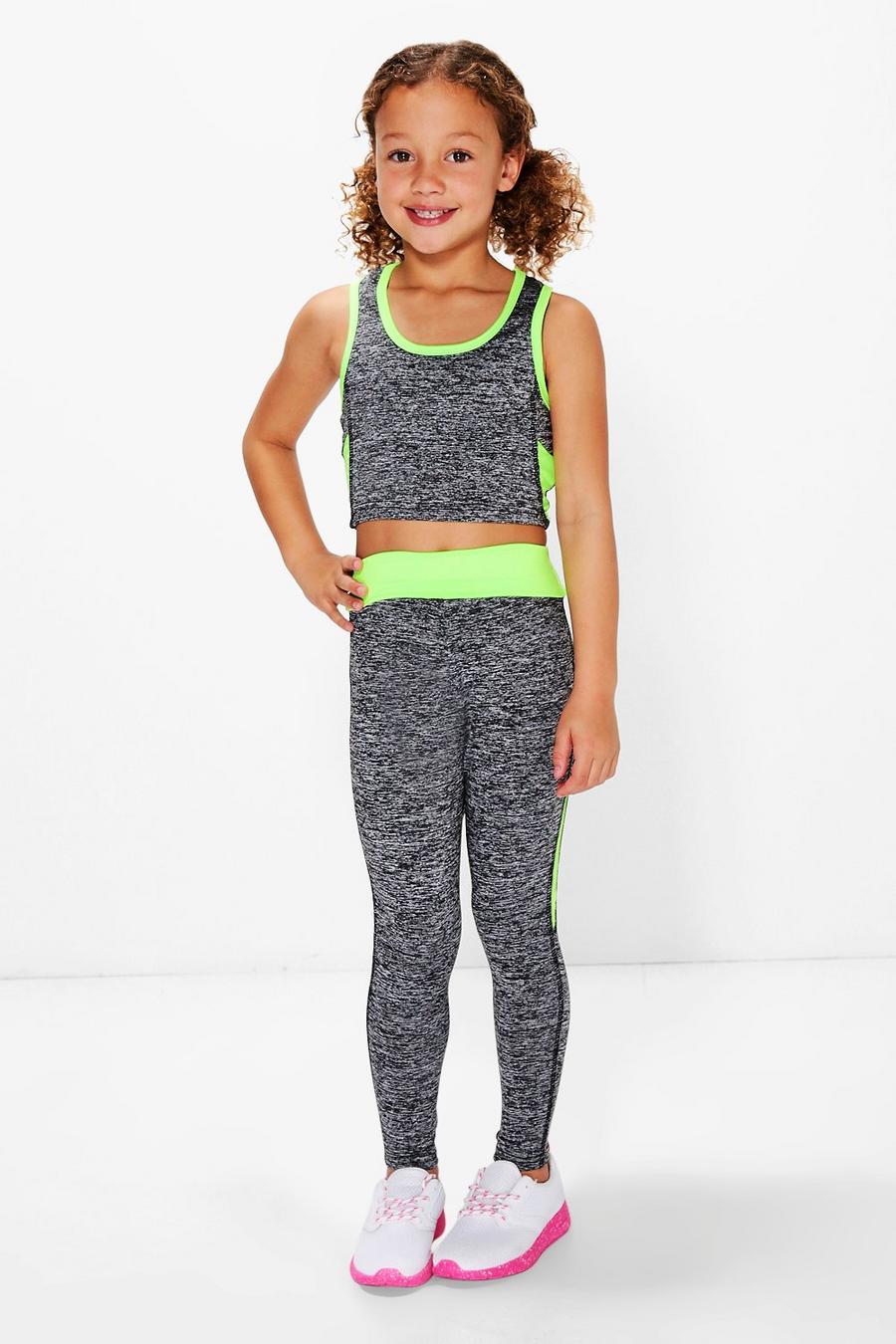 Green Girls Sports Crop Top And Legging Sports Set image number 1
