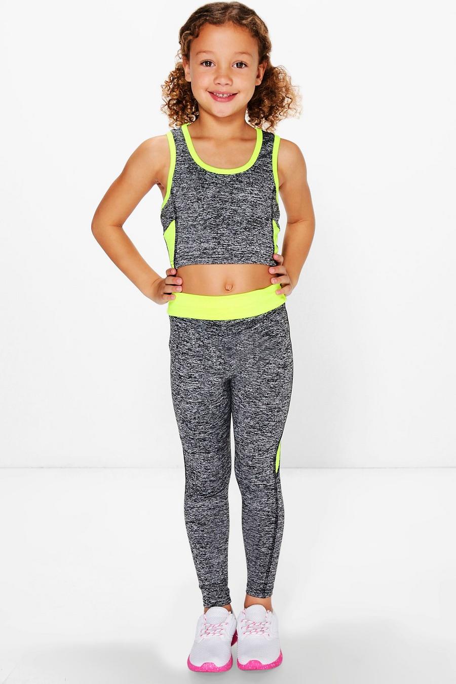 Neon-yellow Girls Sports Crop Top And Legging Sports Set image number 1