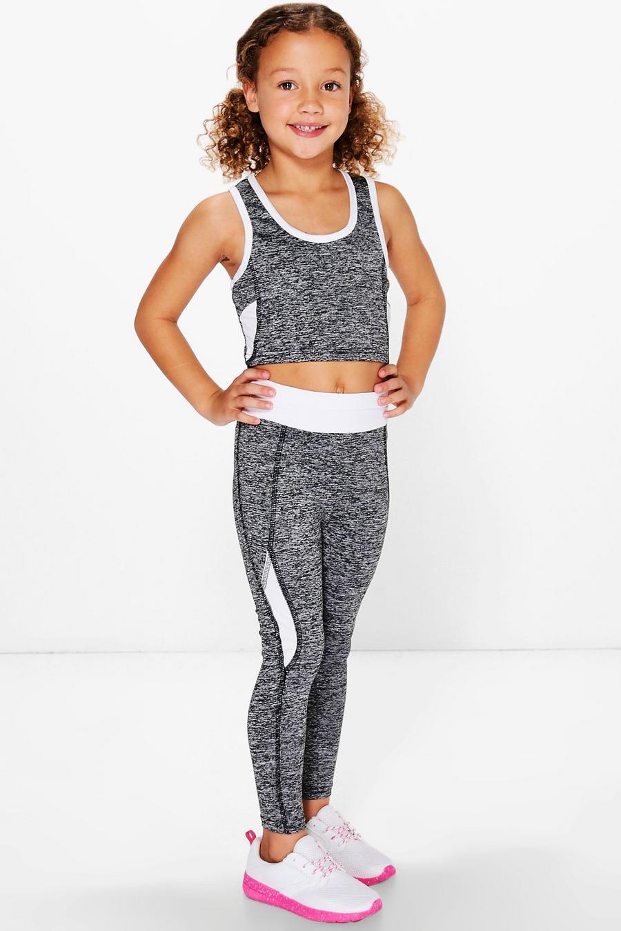 White Girls Sports Crop Top And Legging Sports Set image number 1
