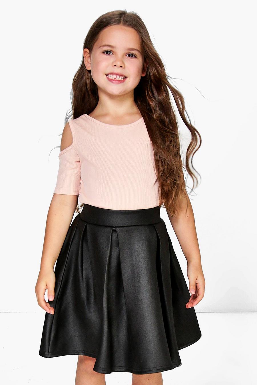 Girls Faux Leather Box Pleat Skater Skirt image number 1
