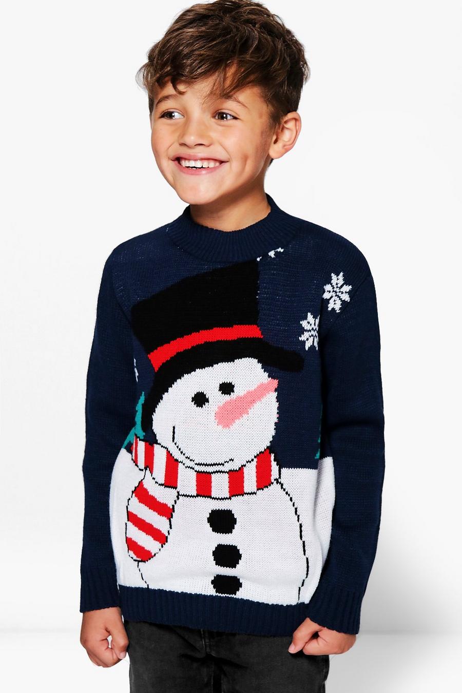 Navy Boys Snowman Christmas Sweater image number 1