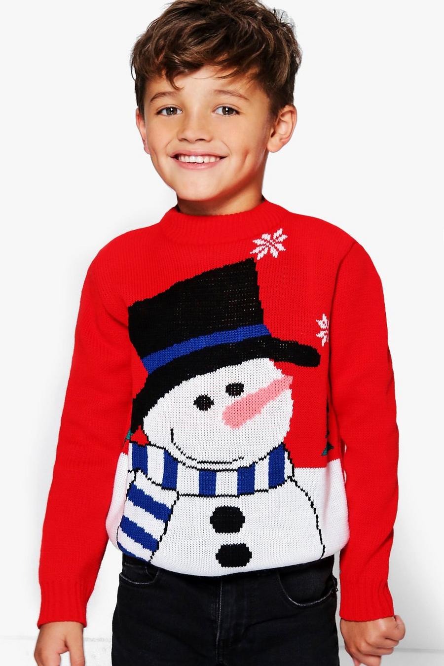 Red Boys Snowman Christmas Jumper image number 1