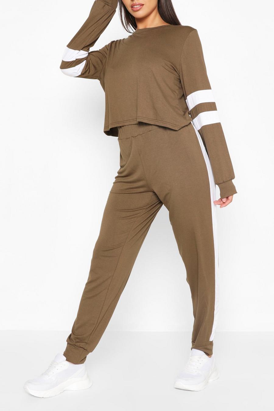 Khaki Stripe Detail Loungewear Set image number 1