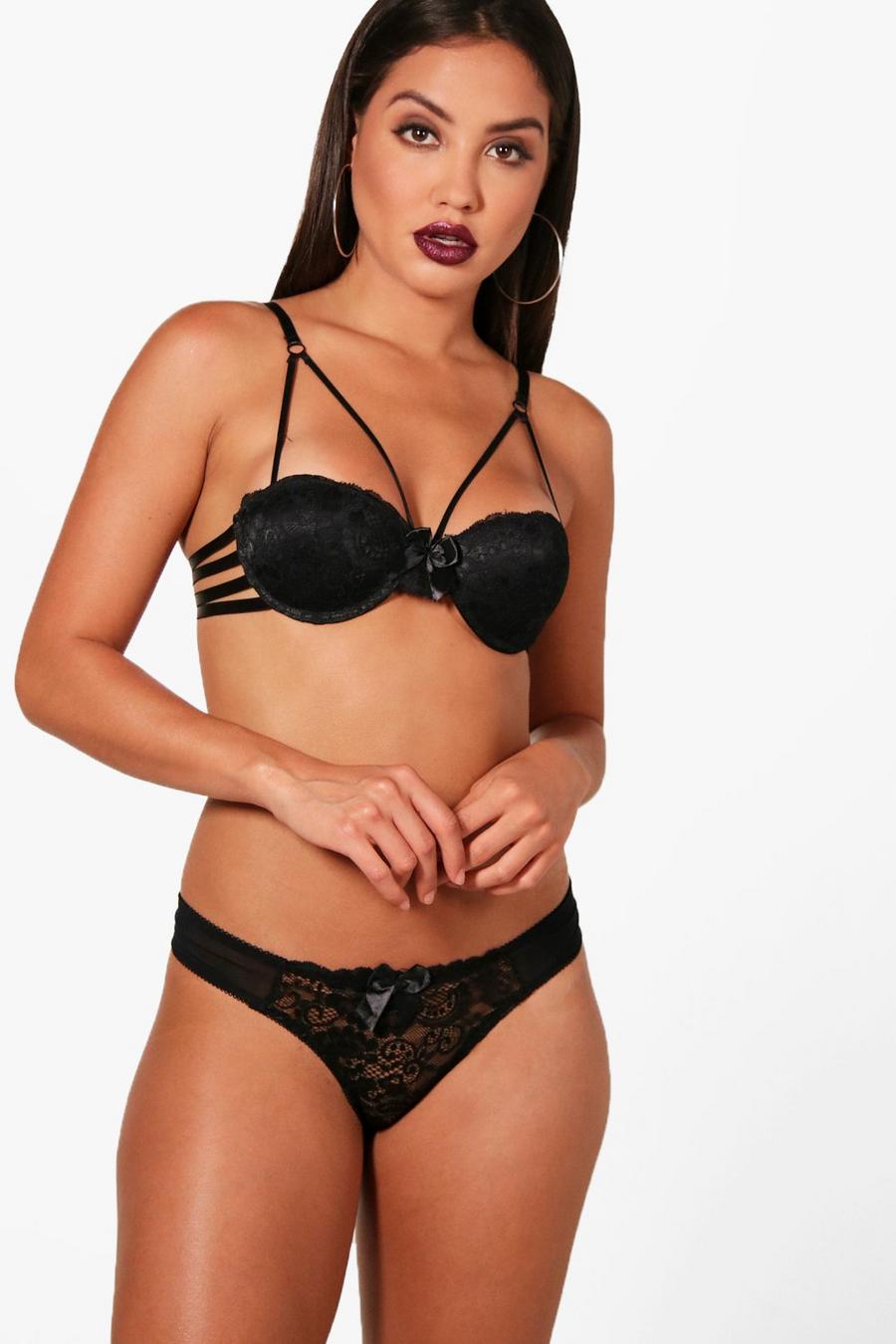 Strappy Lace Underwire Bra, Black image number 1