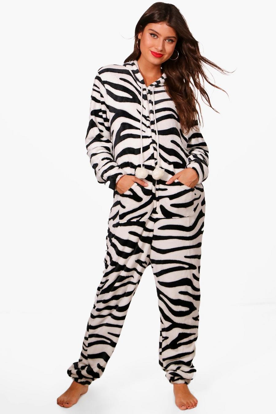 White Leah Luxe Fleece Zebra Onesie image number 1