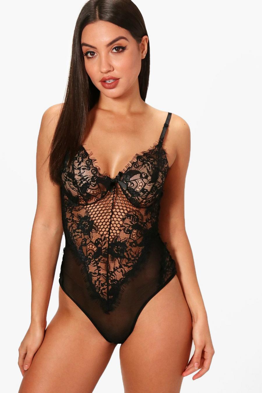 Black Lace and Mesh Bodysuit image number 1