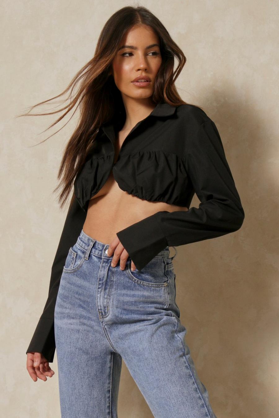 Black Discodaydream Ruched Bust Cropped Shirt