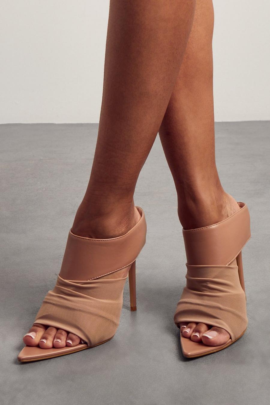 Nude High Heel Pointed Mules