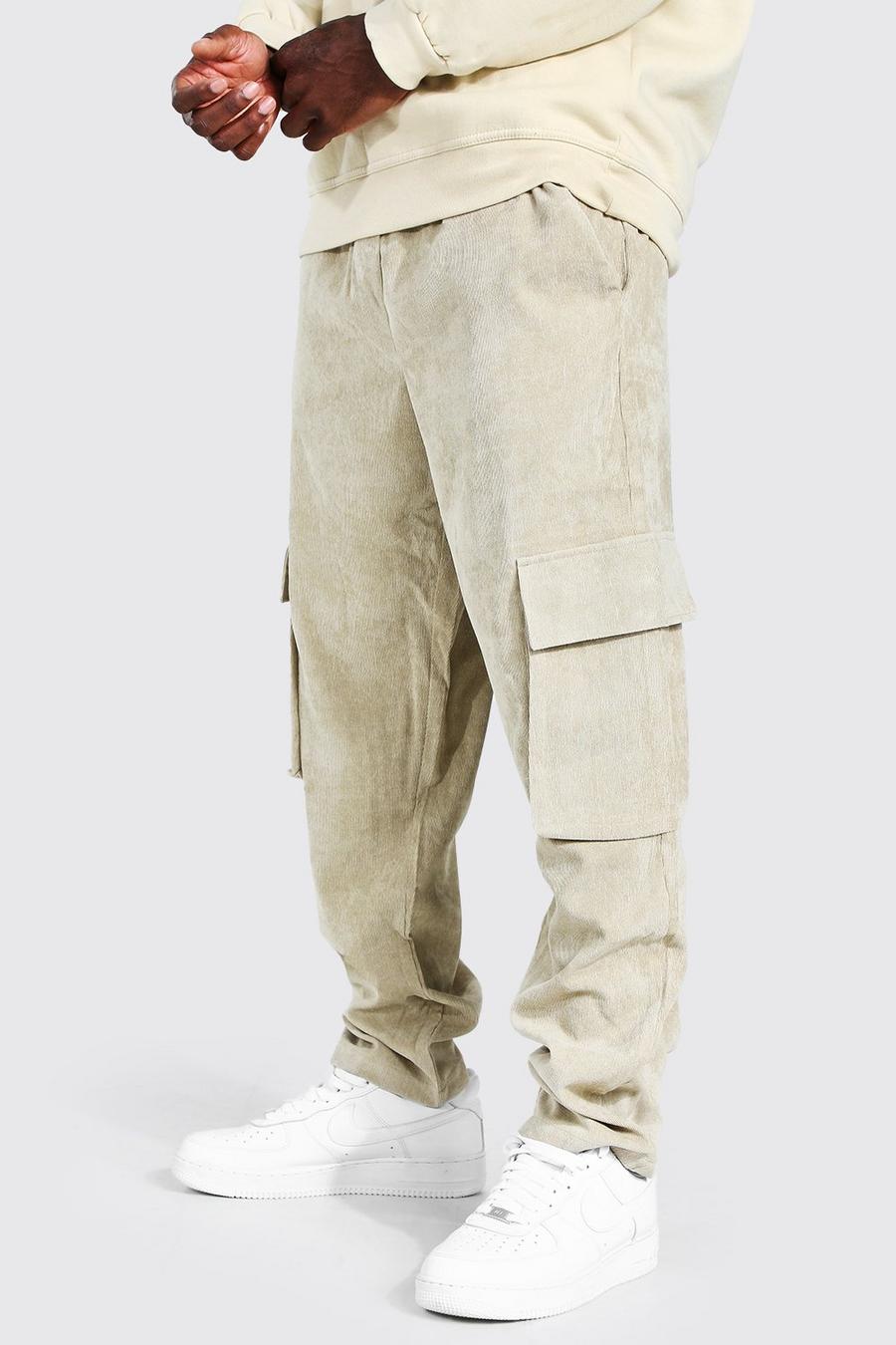 Pantalon cargo droit en velours côtelé, Stone