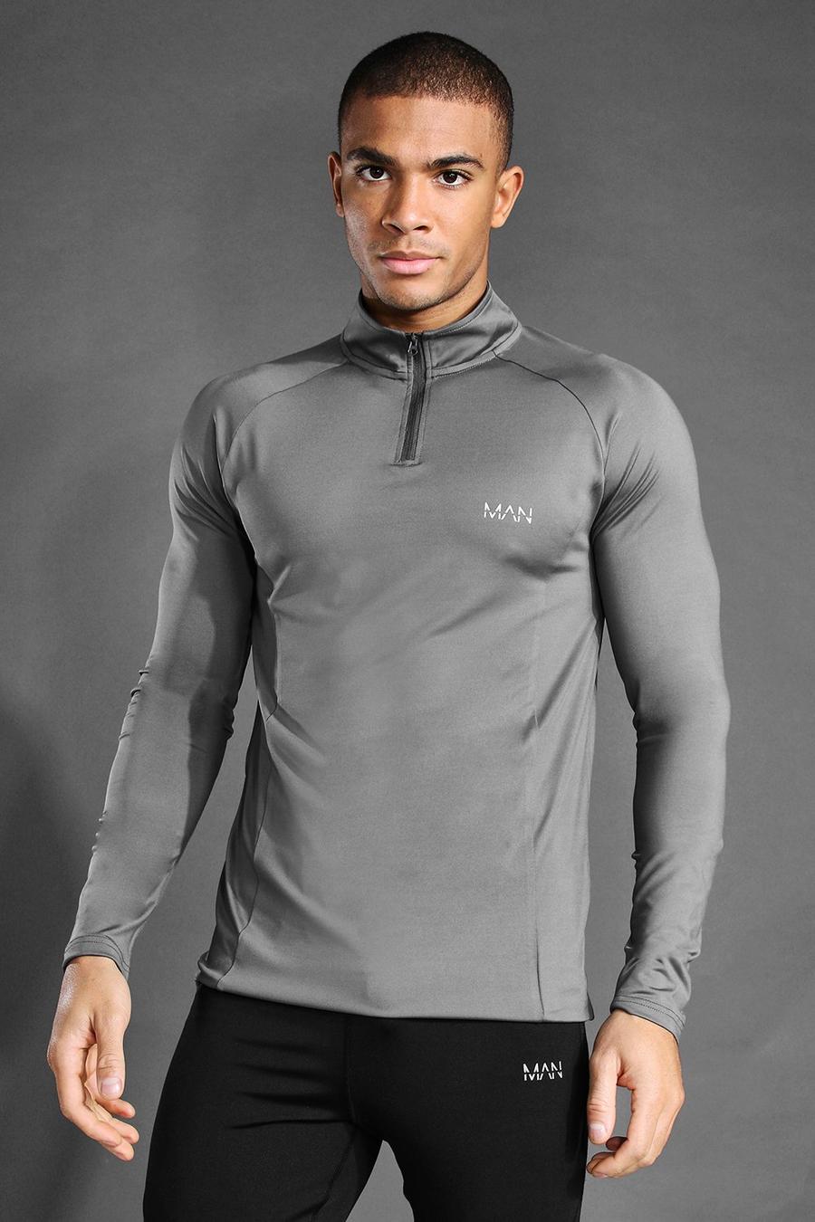 Charcoal Man Active Gym Raglan Muscle 1/4 Funnel Top image number 1