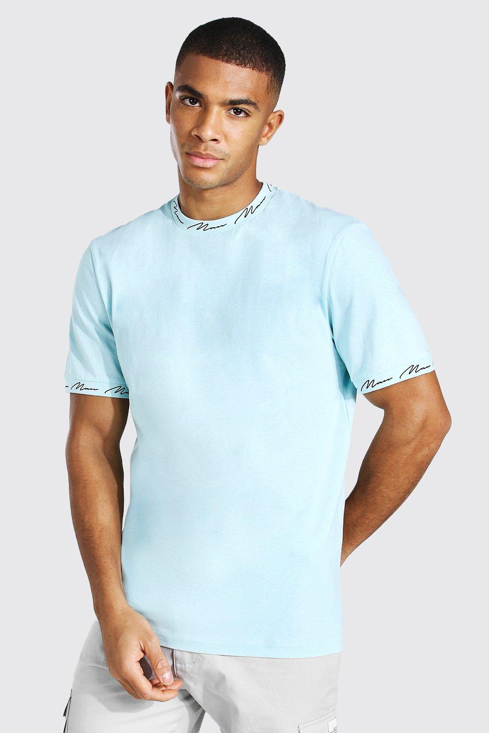 Men's T Shirts & Vests Man Signature Neck And Cuff Print T-shirt