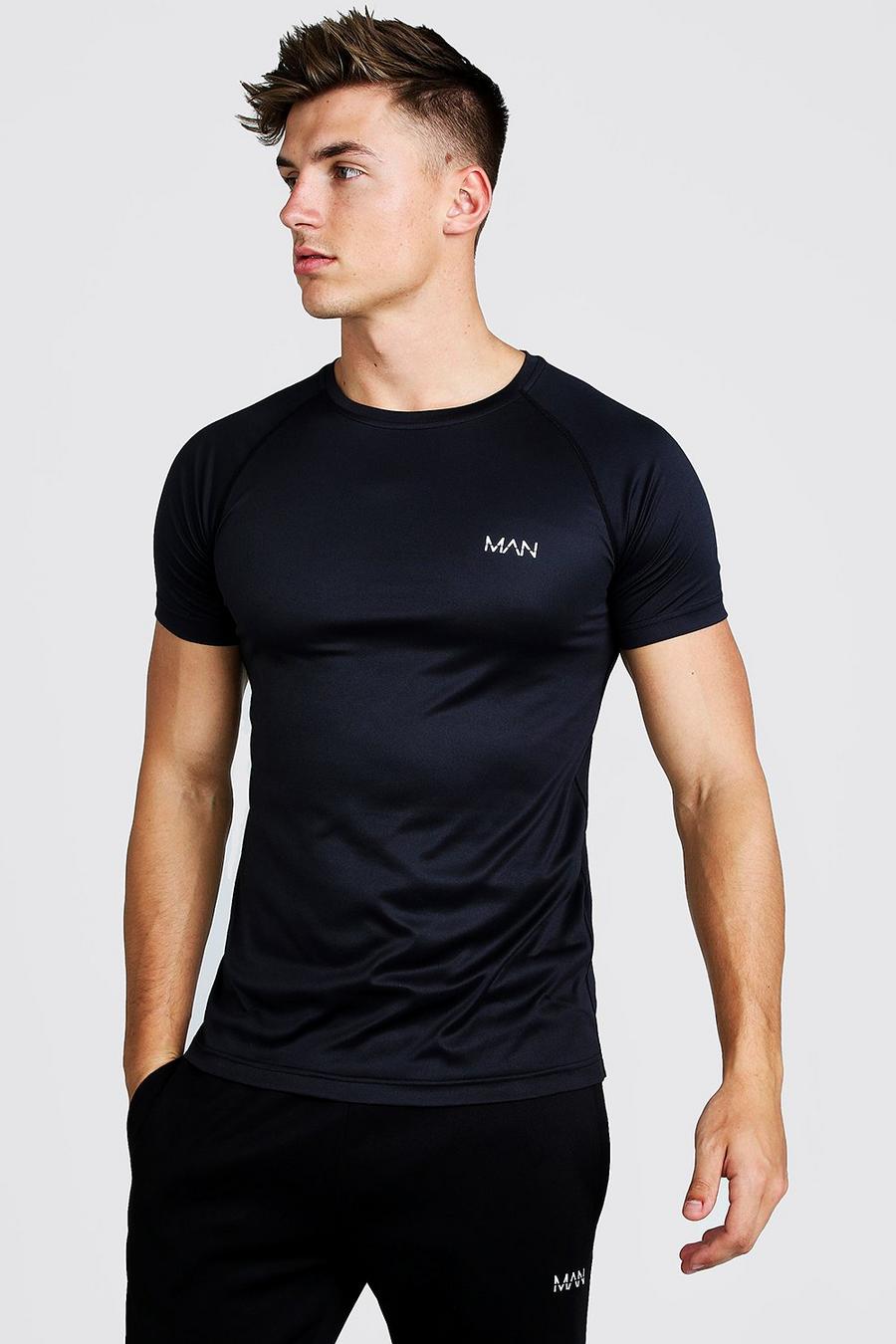 Camiseta MAN Active deportiva de ranglán, Negro
