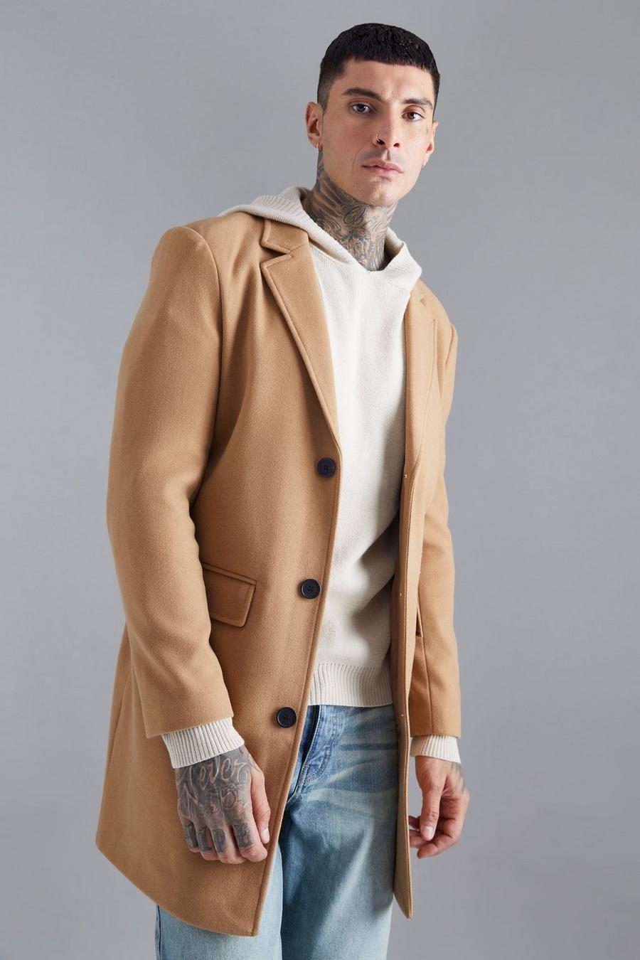 Single Breasted Wool Look Overcoat in Camel image number 1