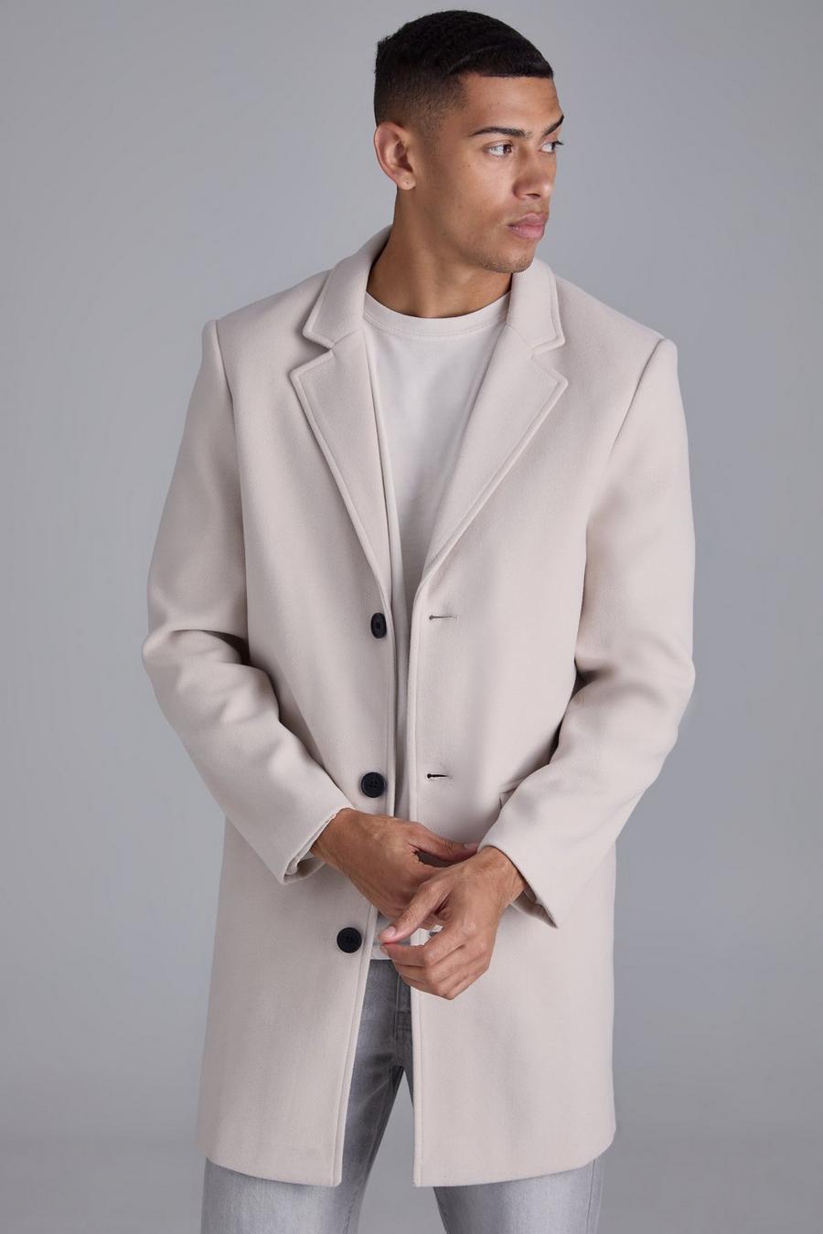 Single Breasted Wool Look Overcoat in Beige