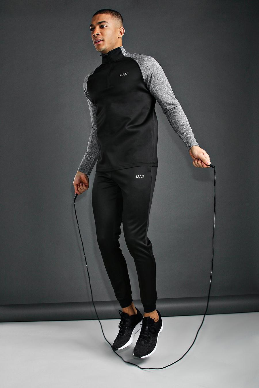 Man Active Gym Trainingsanzug mit Trichterkragen, Schwarz