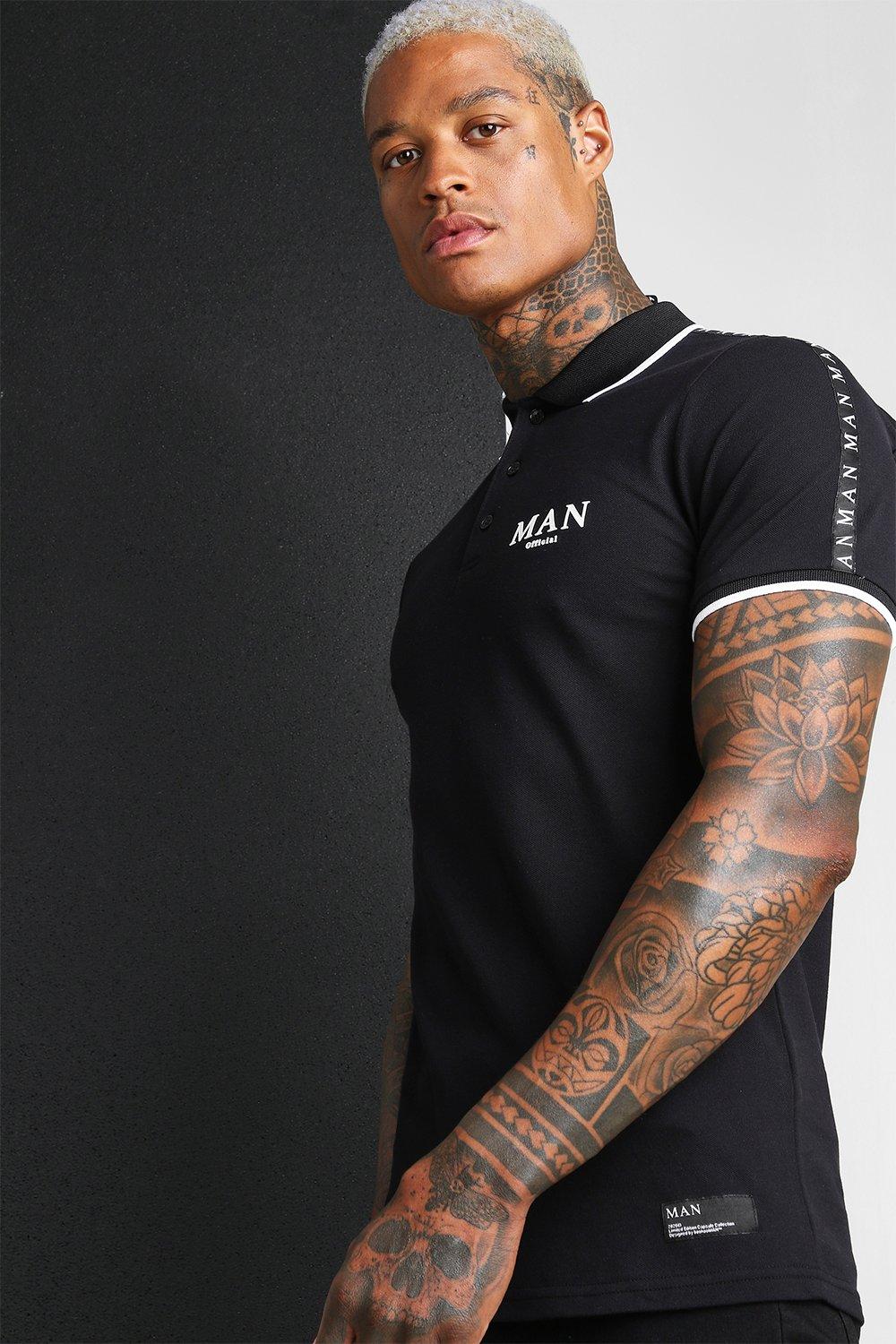 SALE MAN Roman Muscle Fit Polo With Sleeve Tape
