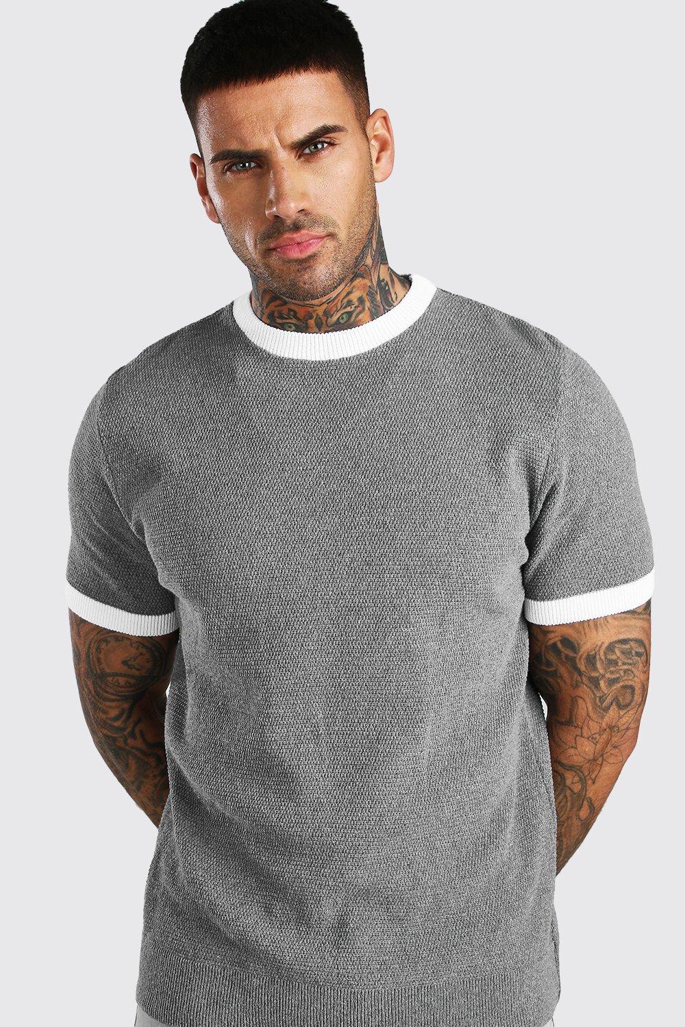  Textured Knitted T-Shirt With Contrast Trims