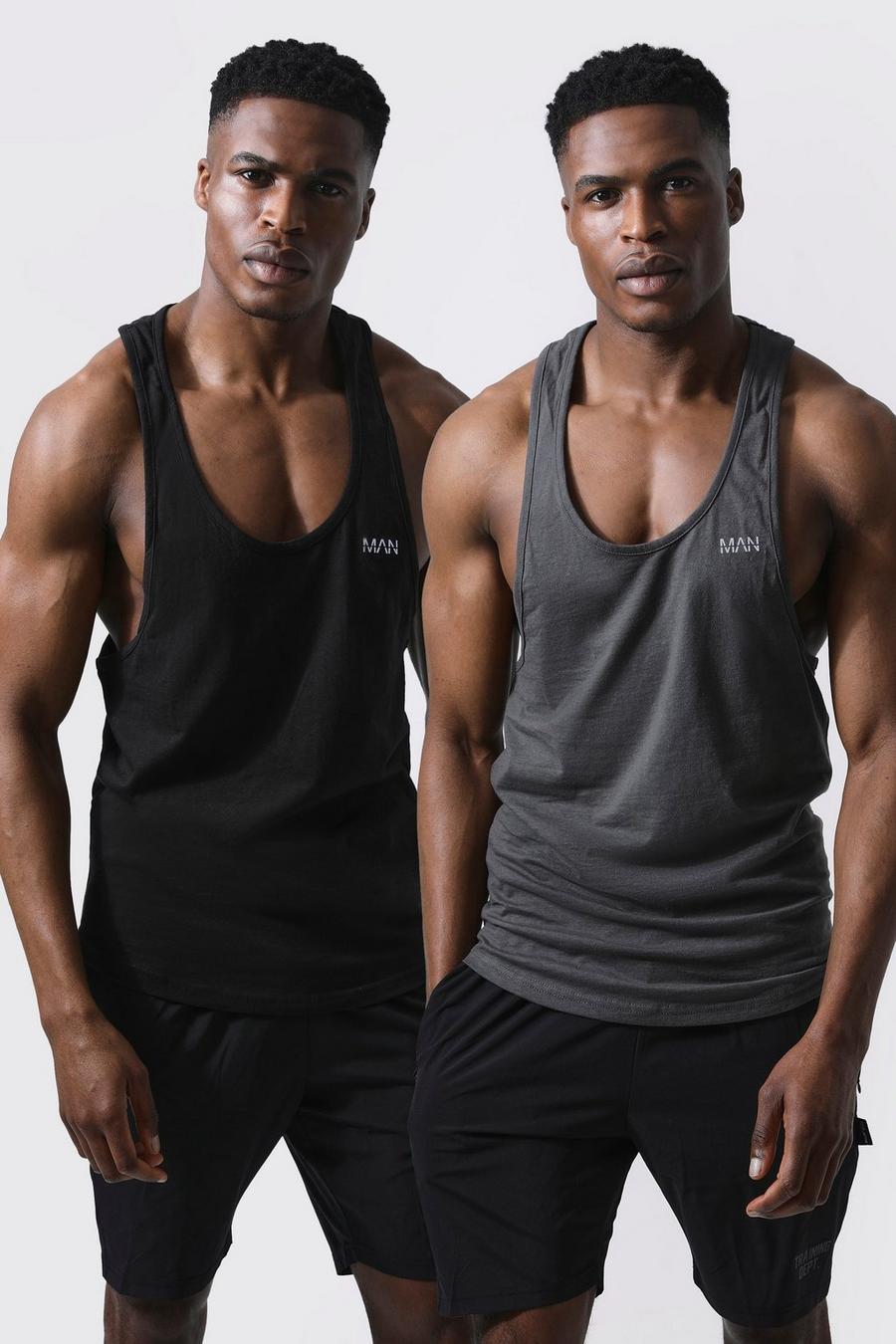 Multi Man Active 2 Pack Gym Racer Tank Top
