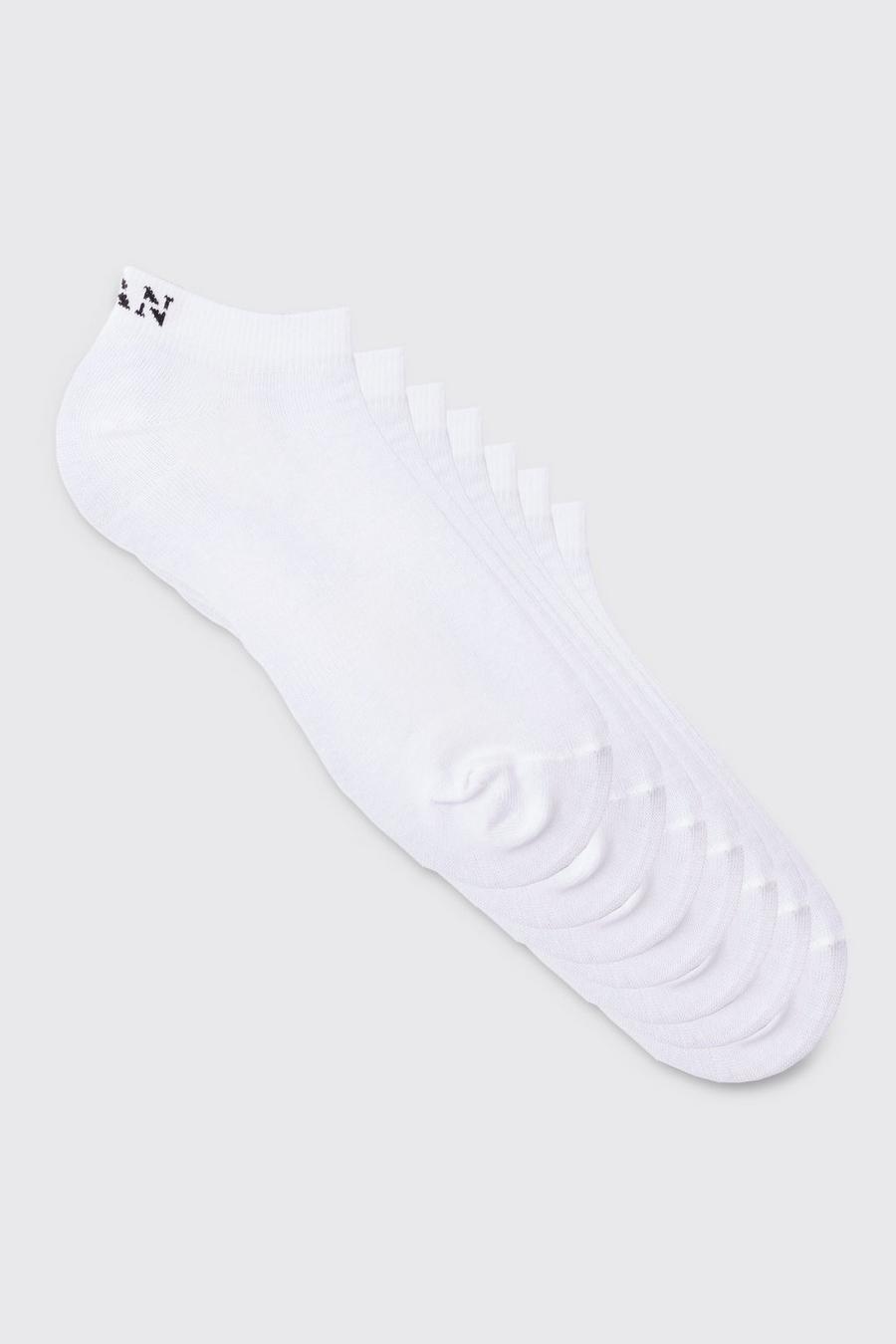 Pack de 7 pares de calcetines deportivos con letras MAN, Blanco