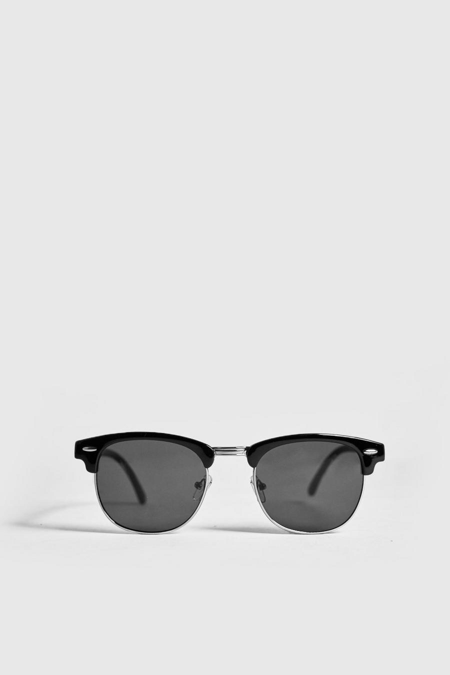 Retro Sonnenbrille mit silbernem Gestell, Schwarz