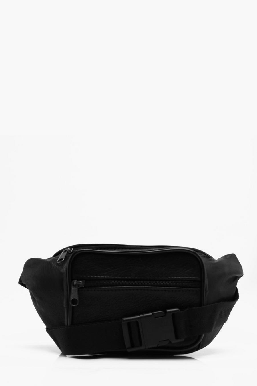 Black Square Pocket Faux Leather Bum Bag image number 1