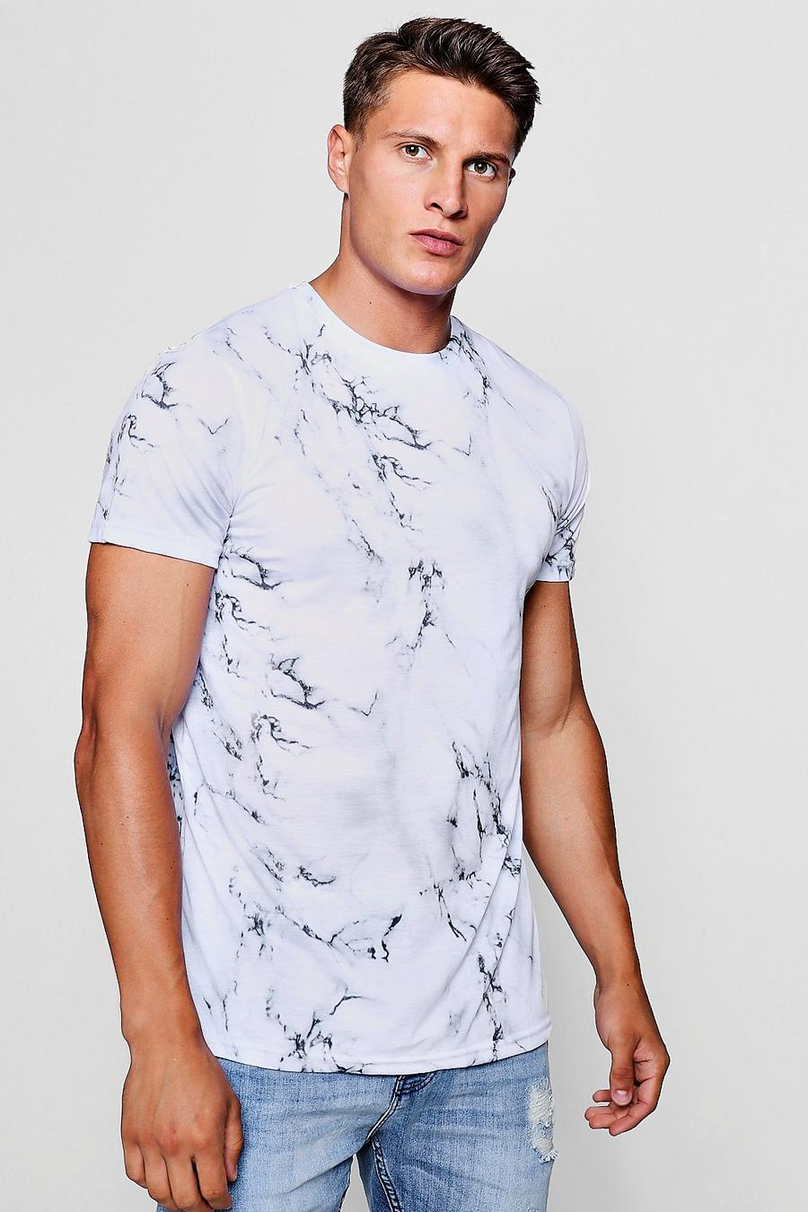 White Longline Marble Effect T-Shirt image number 1