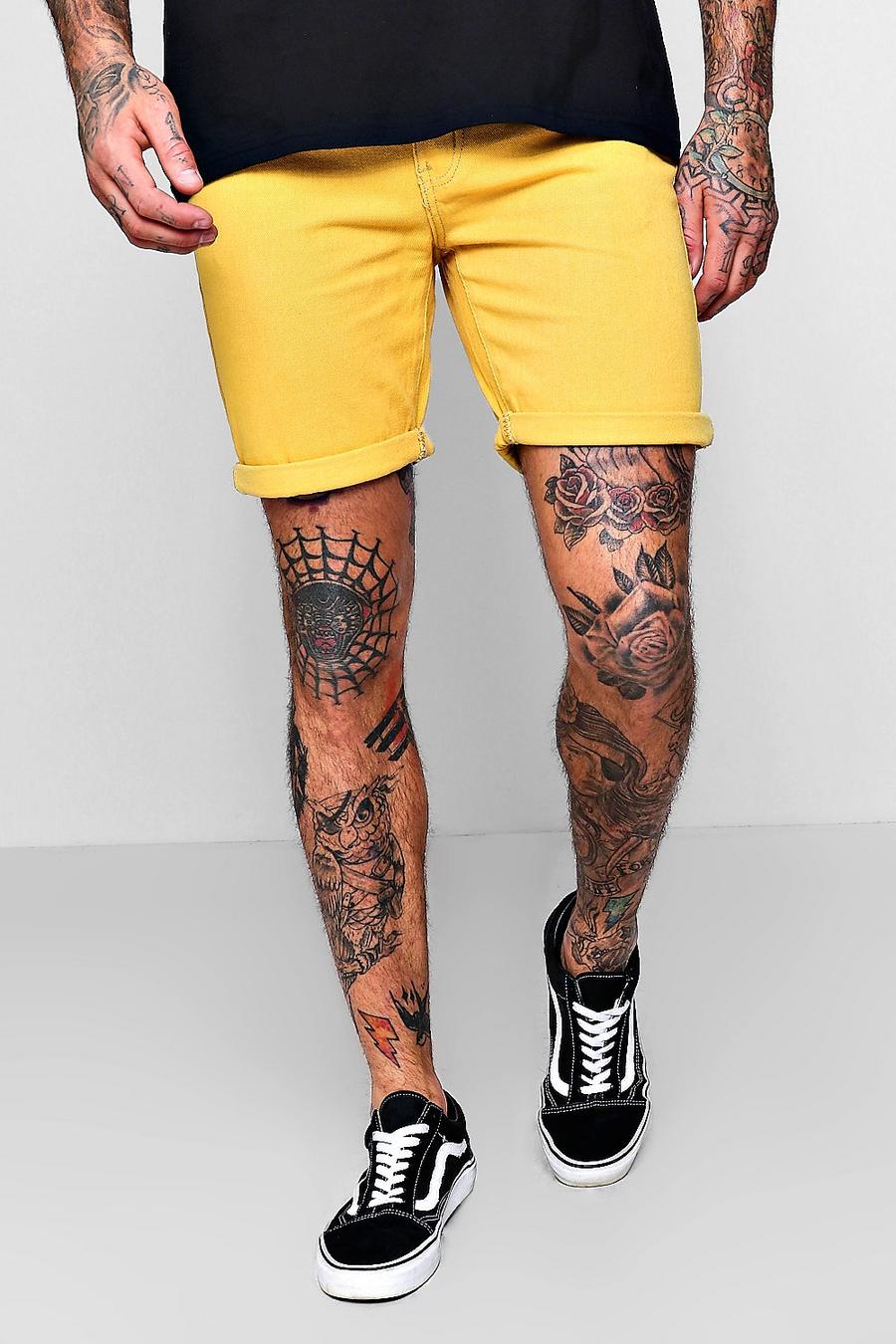 Slim Fit gelbe Denim-Shorts, Gelb image number 1