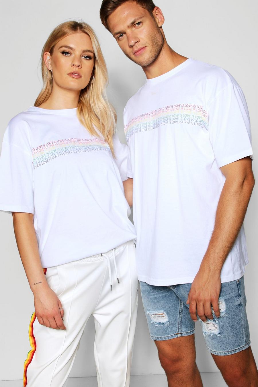 Pride T-shirt ampia con scritta “Love is” arcobaleno, Bianco image number 1
