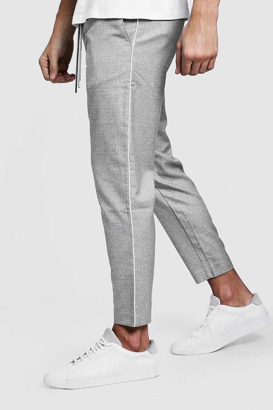 Grey Woven Jogger With White Side Piping image number 1