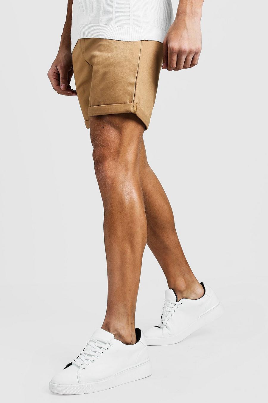 Mid Length Slim Fit Chino Shorts In Stone image number 1