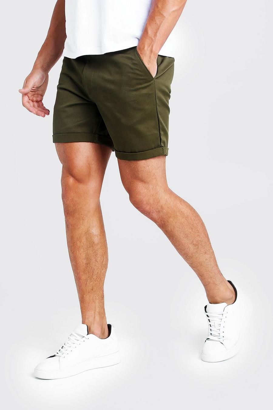 Mid Length Slim Fit Chino Short In Khaki image number 1