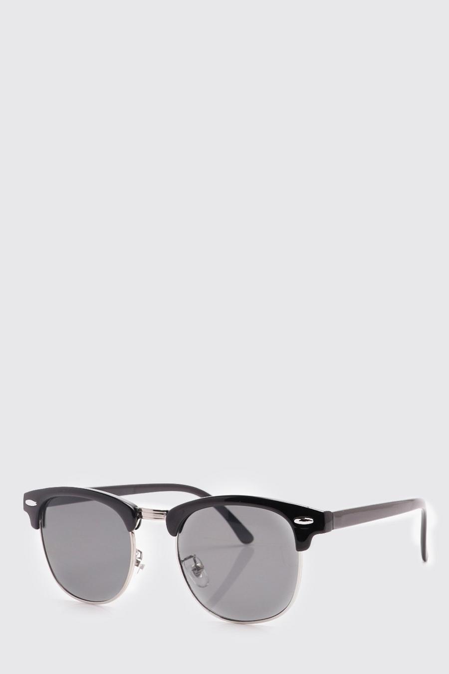 Gafas de sol retro con montura plateada, Negro image number 1